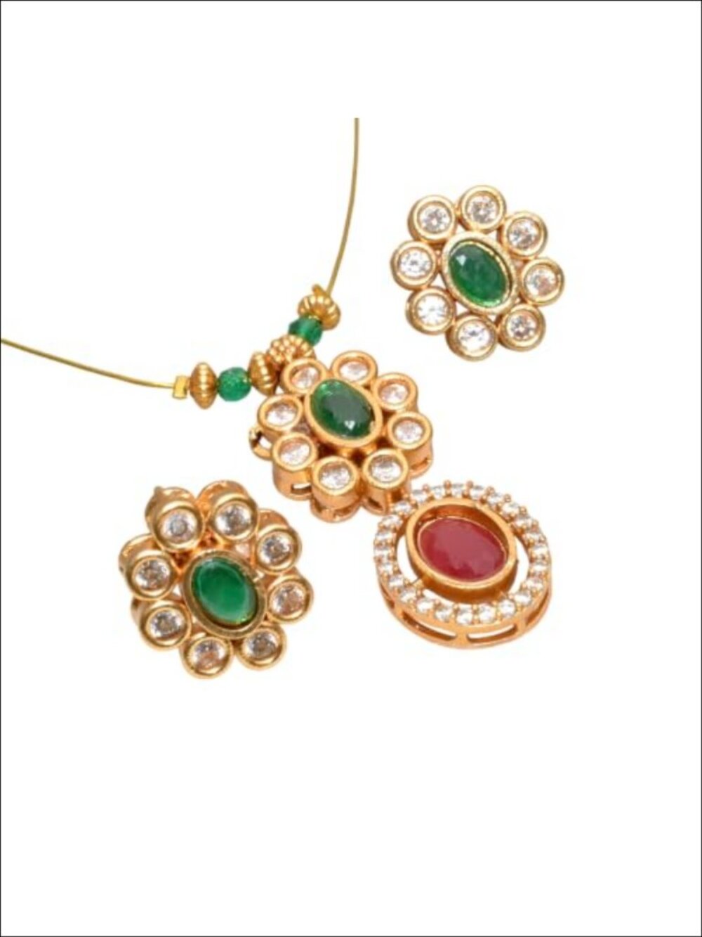 Gold Plated Pendant Necklace Earrings Set Floral Women Wedding Festive